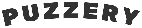Text logo saying puzzery in black text