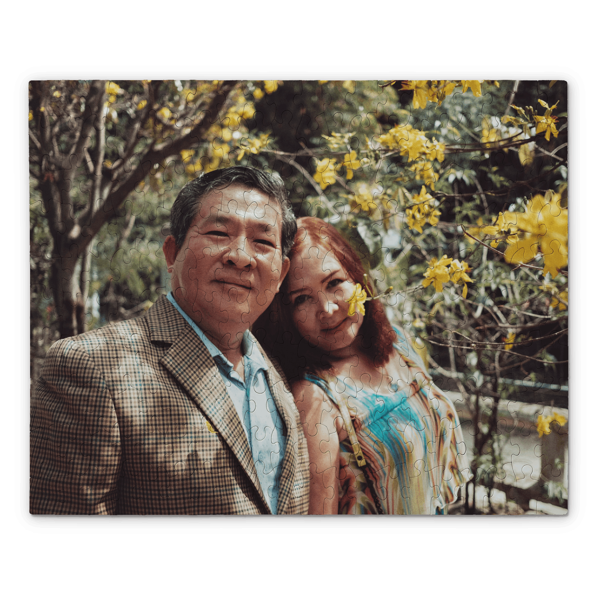A photo from the 80's of a happy couple 