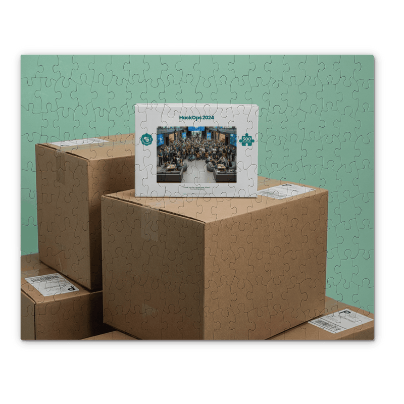 A Puzzery puzzle on top of shipping boxes