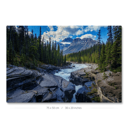 A 1000-piece jigsaw puzzle featuring Mistaya River in Banff National Park.