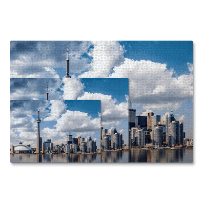Overlapping puzzles featuring the CN Tower and Toronto skyline.