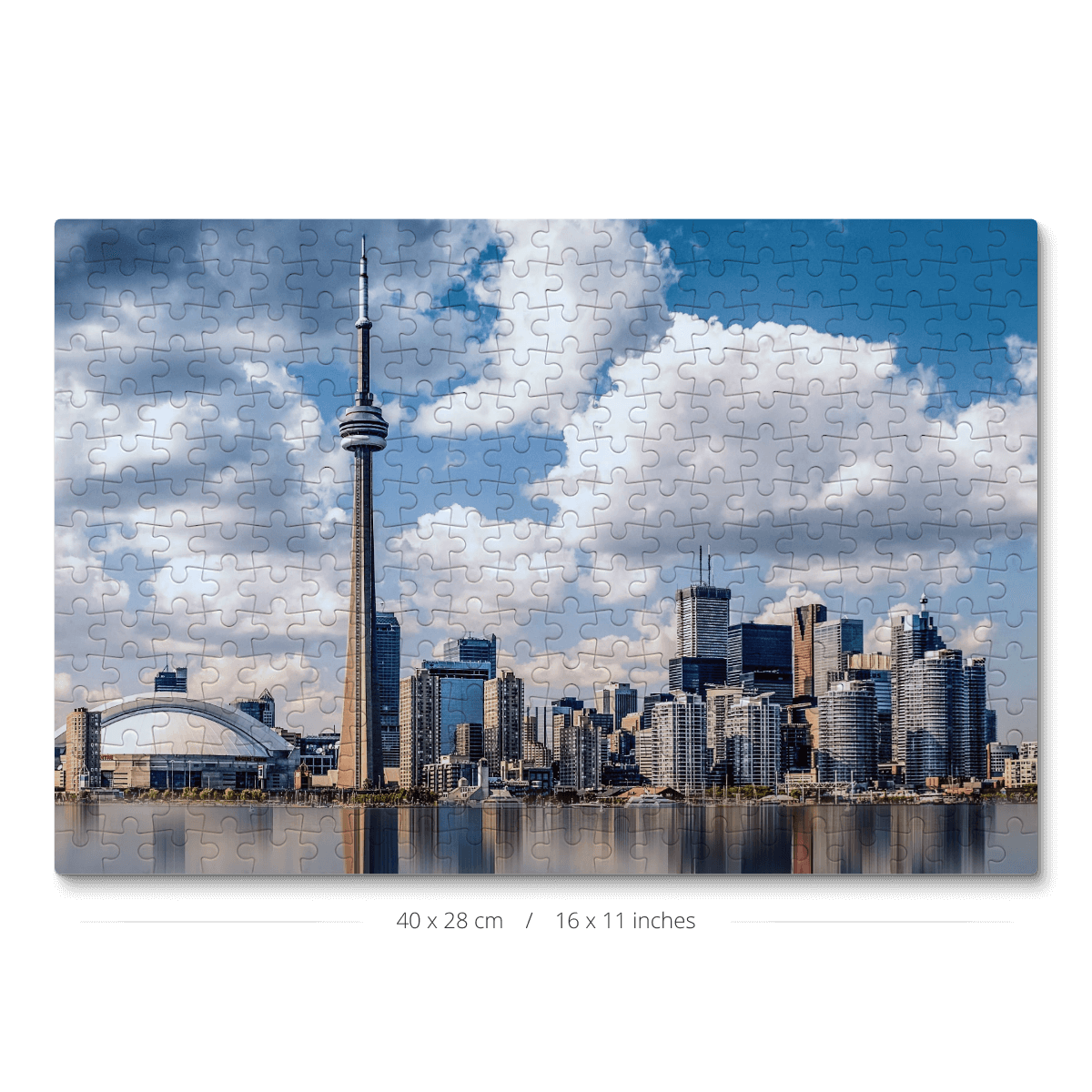 A photo of the CN Tower and Toronto skyline on a 300-piece jigsaw puzzle.