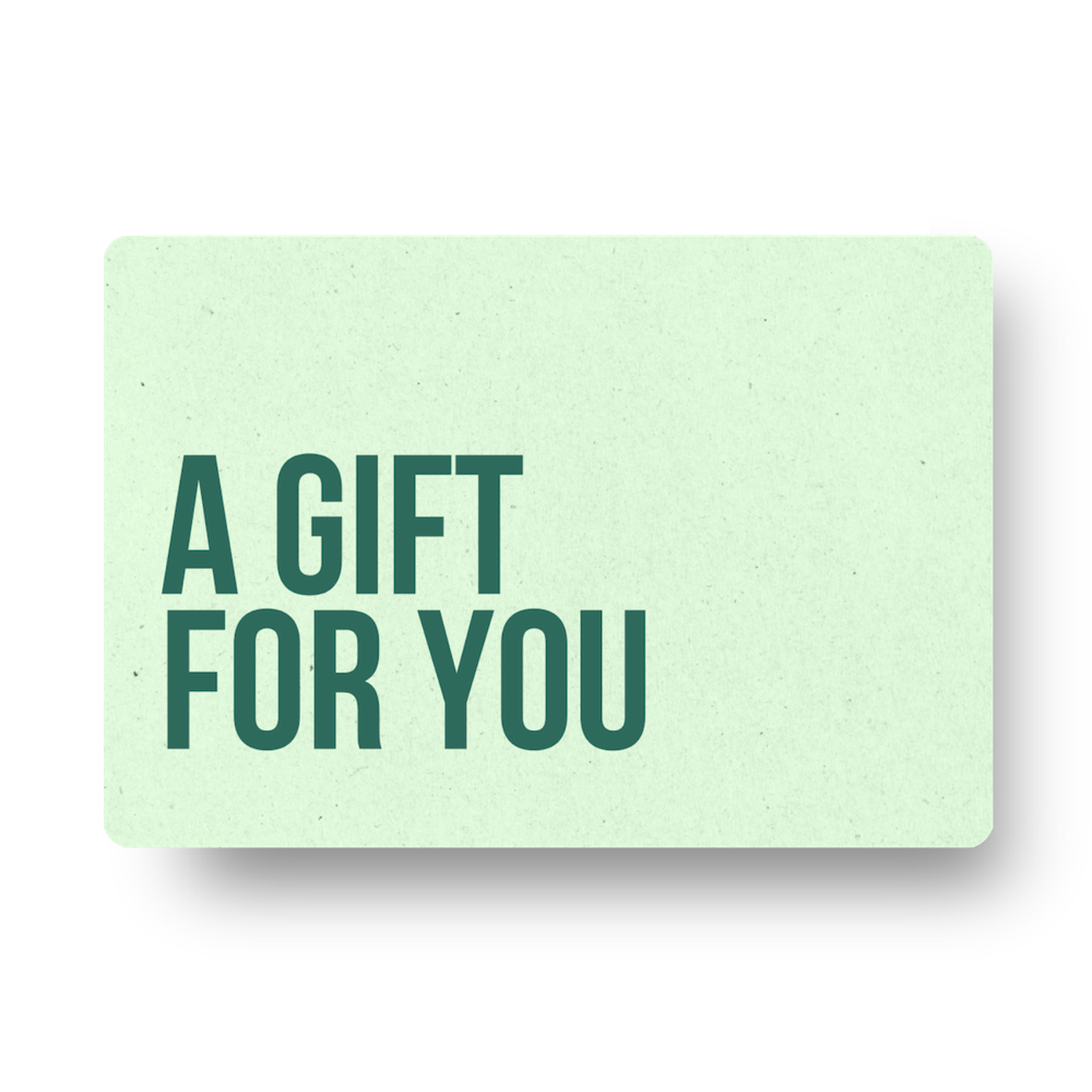 A mint colored gift card that says a gift for you on it