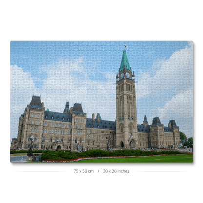 A 1000-piece jigsaw puzzle featuring a photo of Ottawa Parliament, showcasing its iconic architecture.