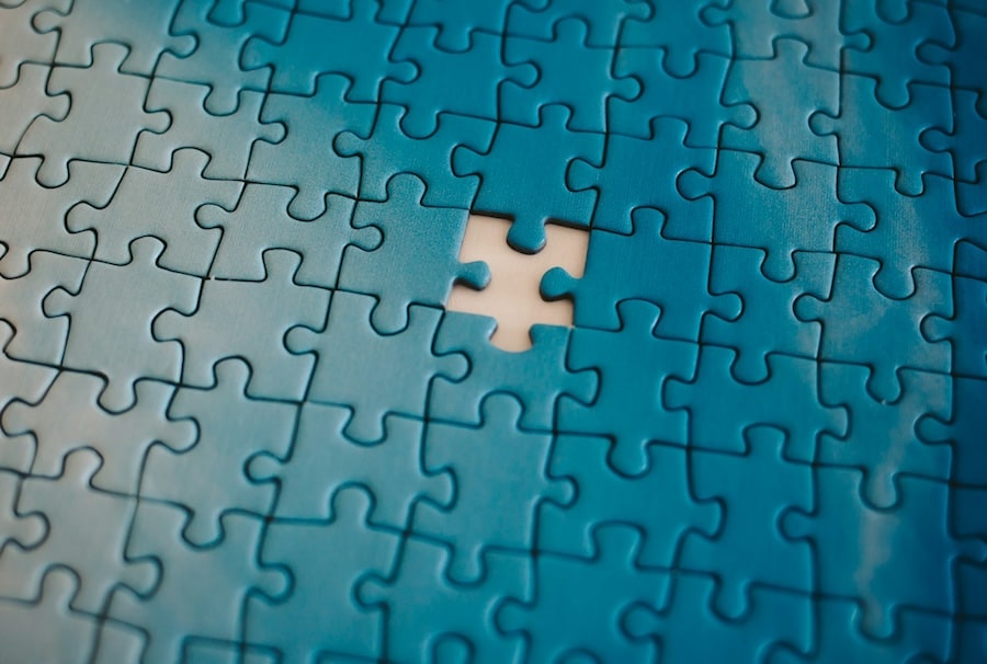 Blue gradient jigsaw puzzle with one piece missing
